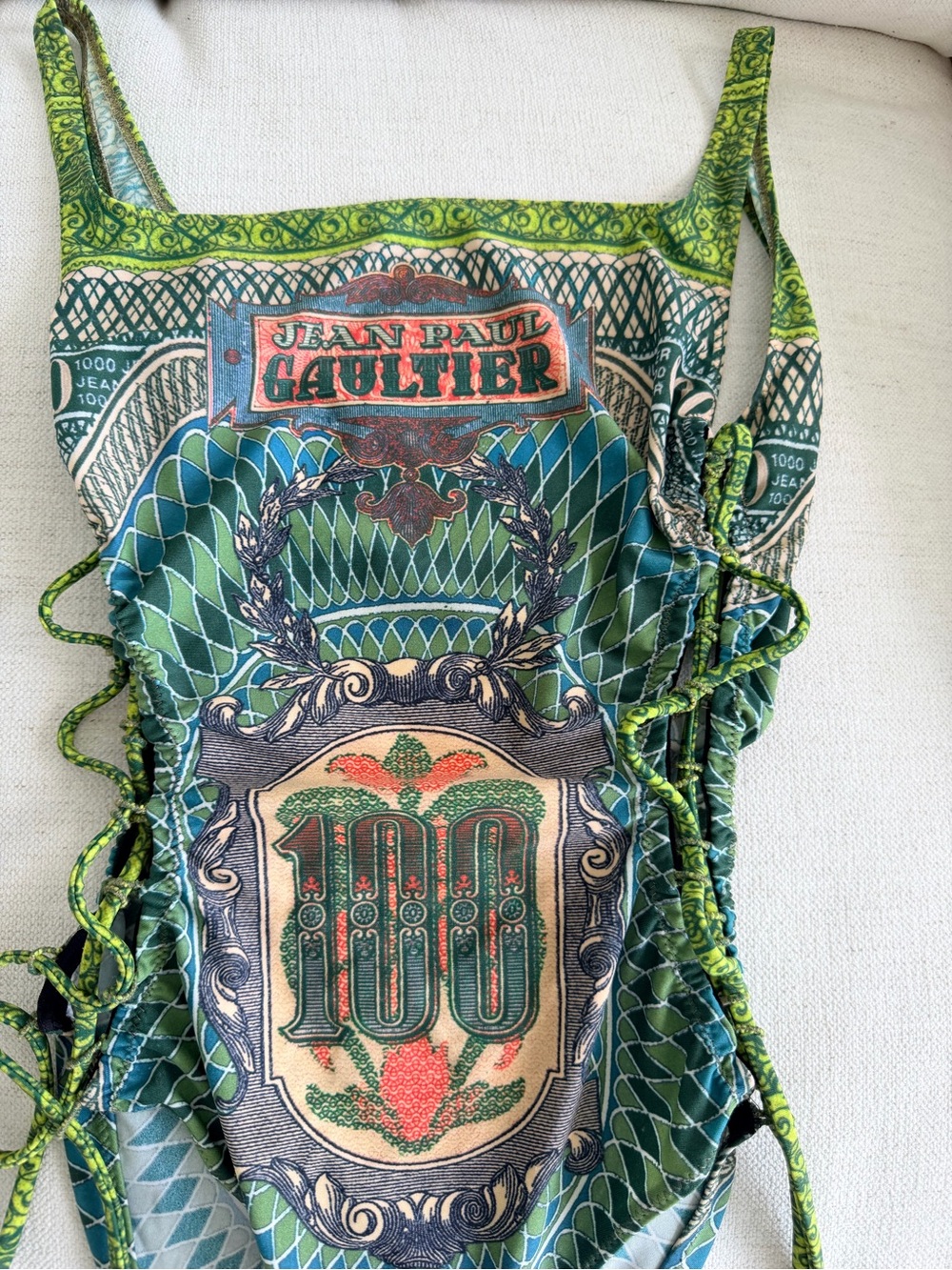 Jean Paul Gaultier Green Multi-Graphic Mesh One-Piece - Picture 2 of 5